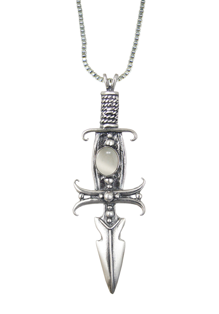 Sterling Silver Deathmaker Knife Dagger Pendant With White Moonstone